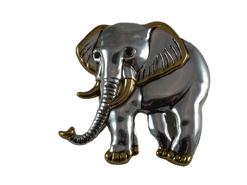 Vintage Signed BEST Elephant Brooch Pin Pendant Silver Gold Tone Lucky Elephant